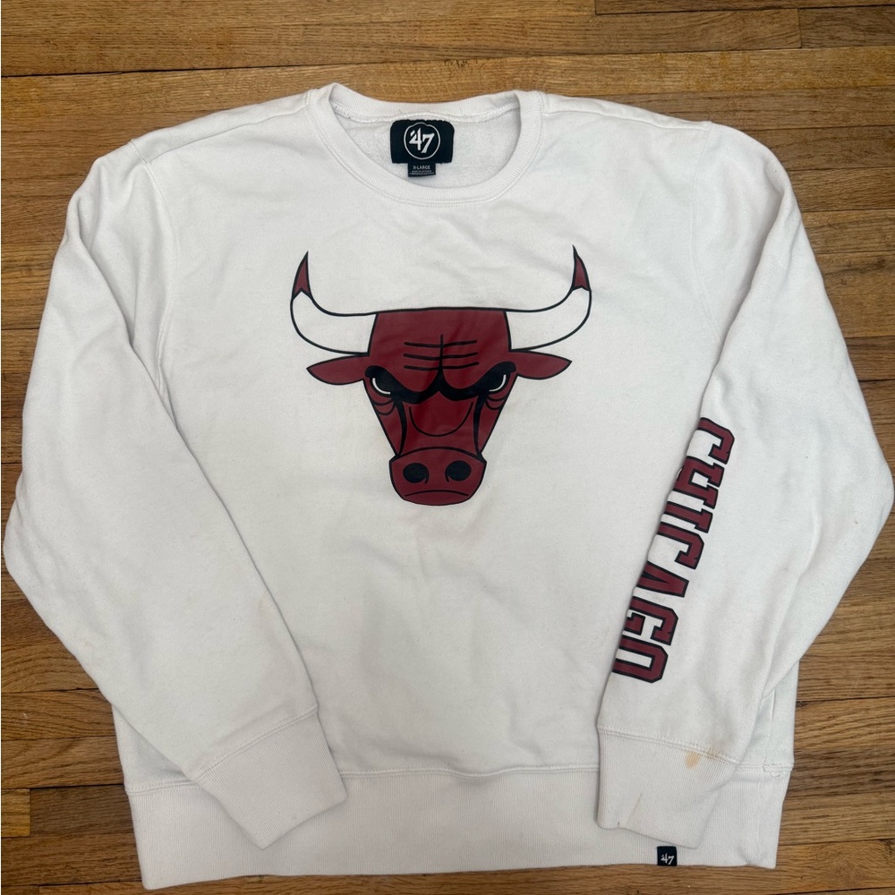 47 Chicago Bulls White and Red Men's Crewneck Sweatshirt